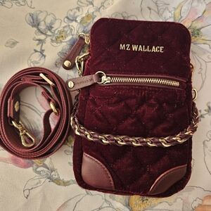 MZ Wallace Burgundy Quilted Crossbody Bag